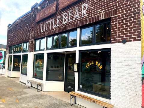 LITTLE BEAR: The nondescript exterior in Summerhill reflects the tamer side of Jarrett Stieber's carefully imperfect aesthetic. It's like the black takeout boxes that contain food fit for eating with your very best magic mushrooms. Photo credit: Cliff Bostock